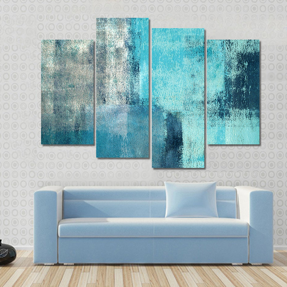 Layered Turquoise Abstract Rectangles Canvas Wall Art