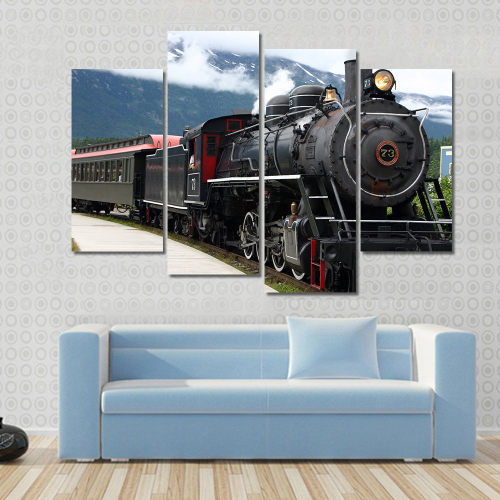 Number 73 Steam Locomotive Departing Station Canvas Wall Art
