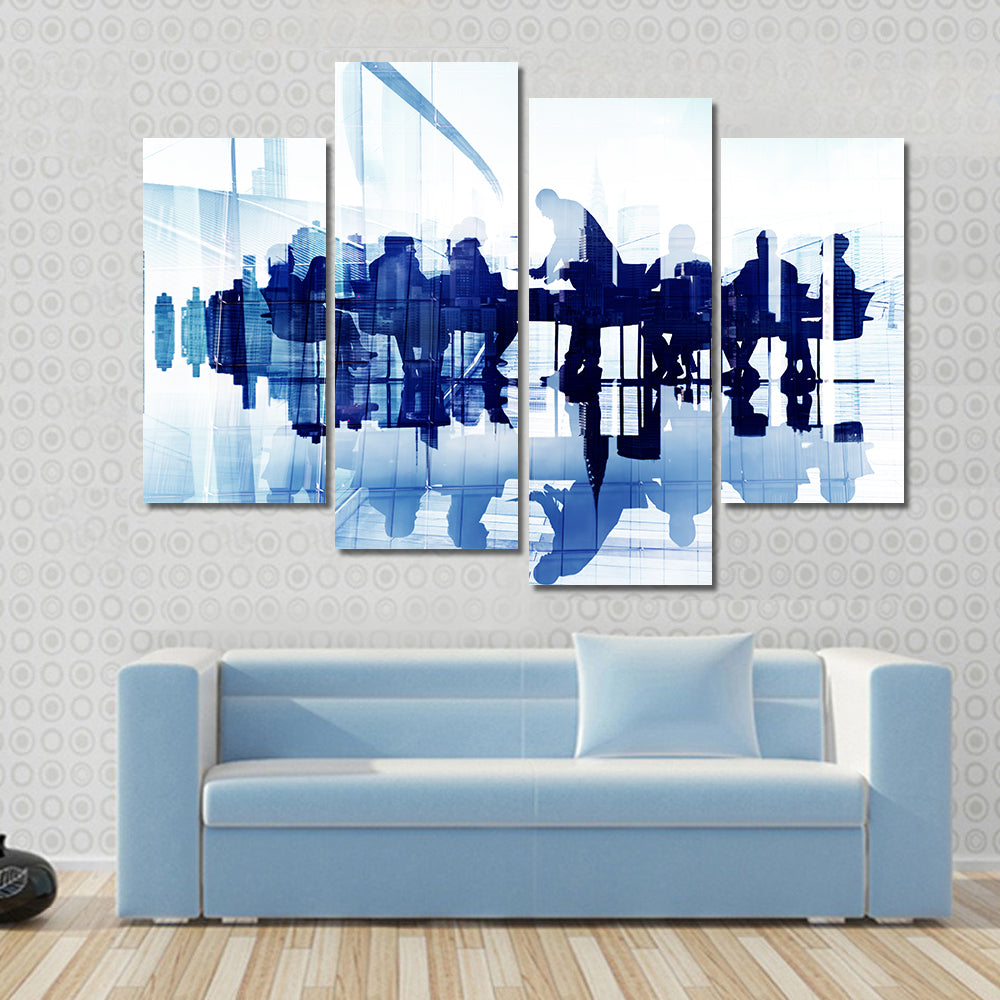 Business Meeting Double Exposure Canvas Wall Art