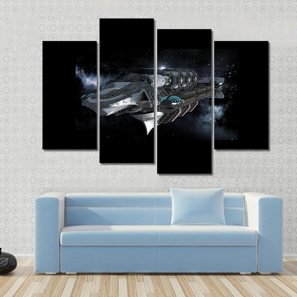Alien Battleship in Deep Space Canvas Wall Art