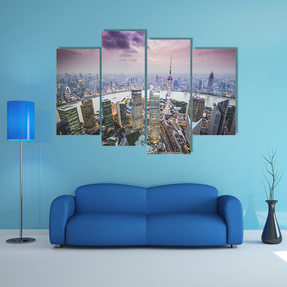 Pudong Financial District In Shanghai Canvas Wall Art