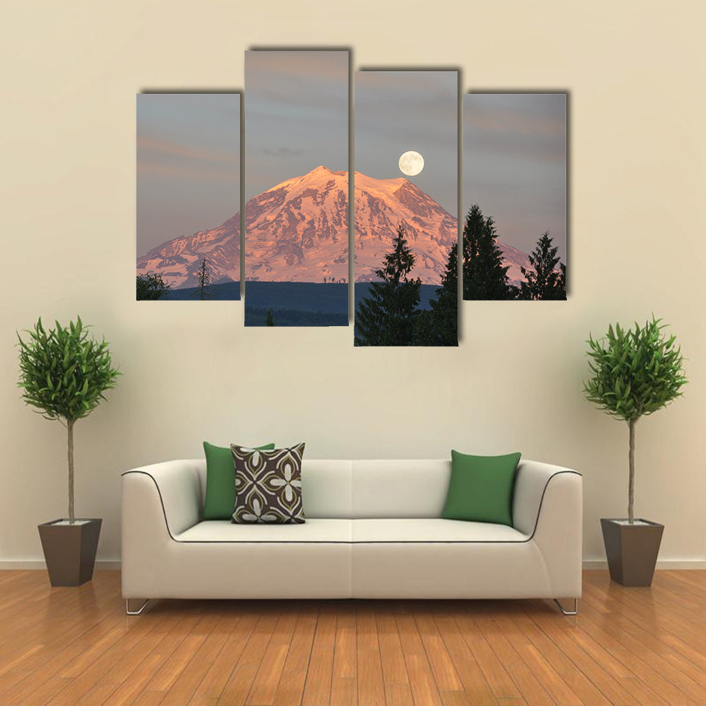 Supermoon Over Mount Rainier Canvas Wall Art