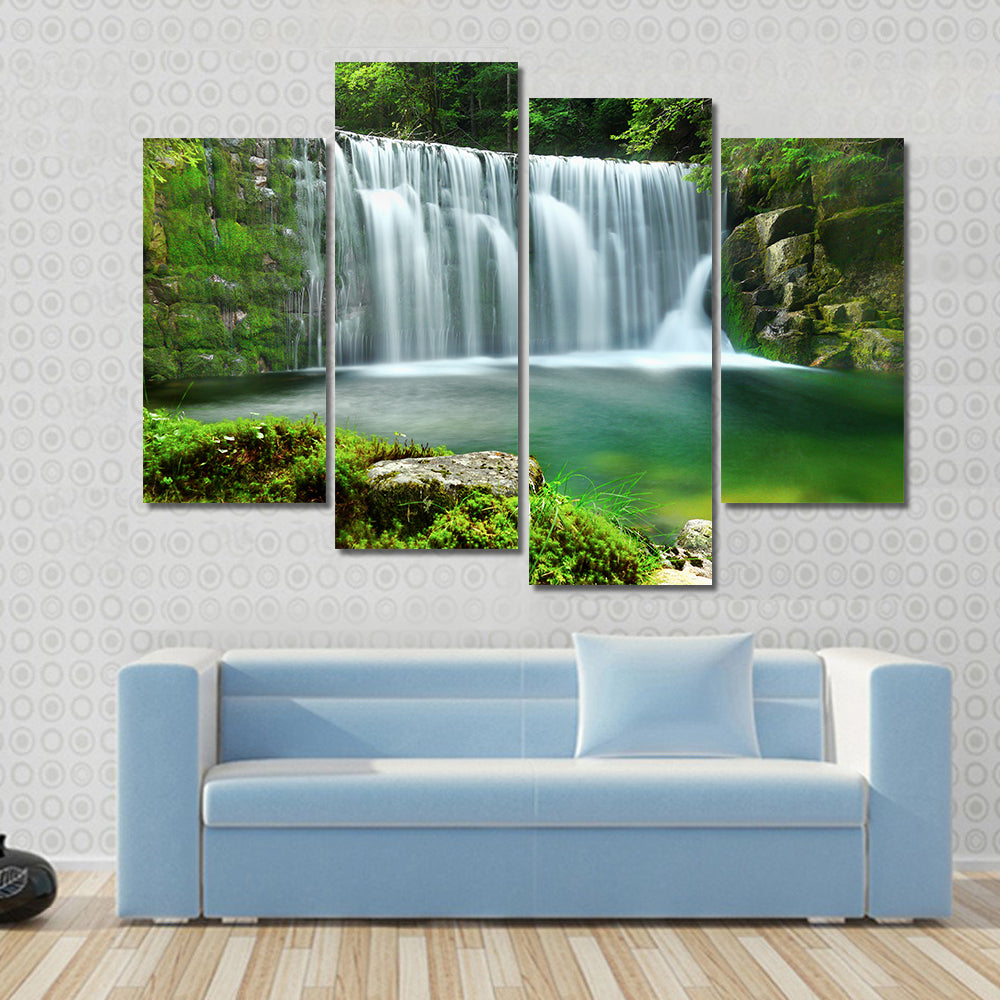 Emerald Lake Forest Waterfall Canvas Wall Art