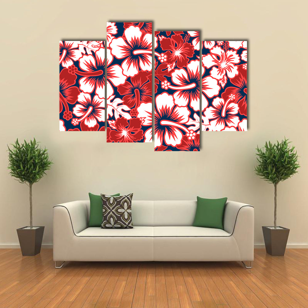 Surf Floral Hibiscus Seamless Pattern Canvas Wall Art