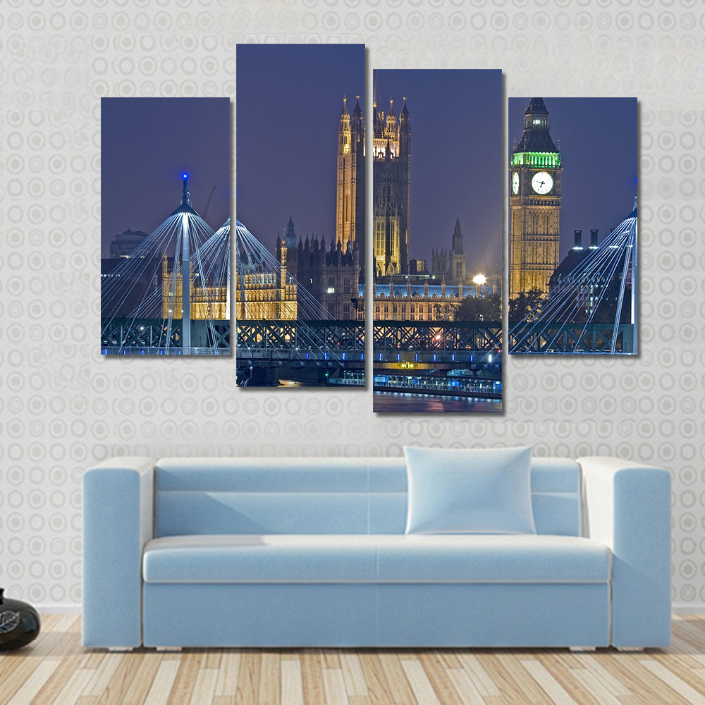 London Landmark Big Ben At Night Canvas Wall Art