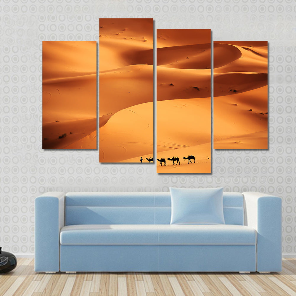 Camel Caravan Across Sahara Sand Dunes Canvas Wall Art