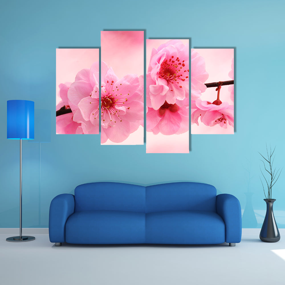 Pink Flowers In Spring Canvas Wall Art