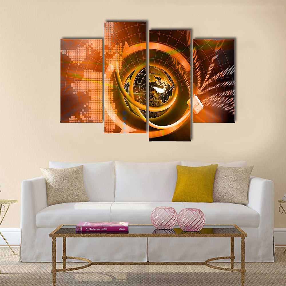Wired Globe with Binary Code Canvas Wall Art
