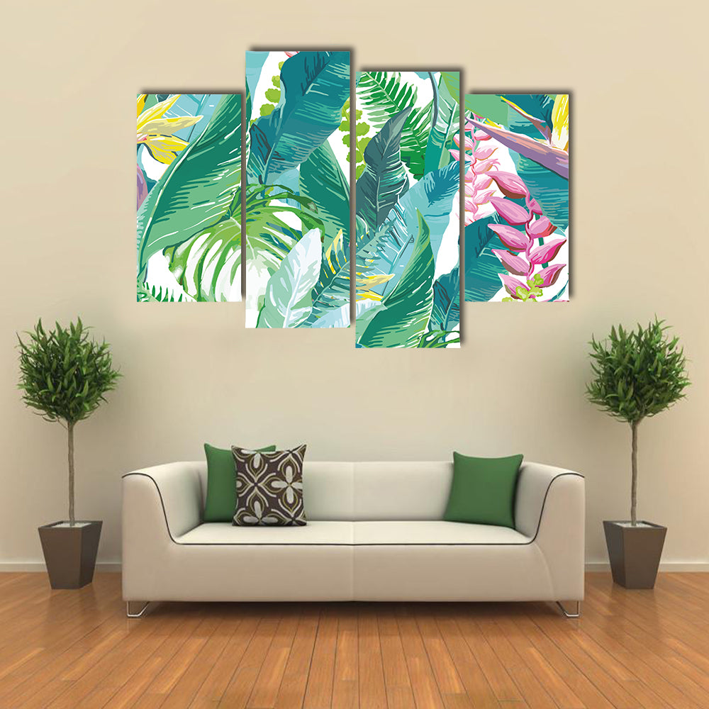 Exotic Tropical Leaves and Flowers Canvas Wall Art