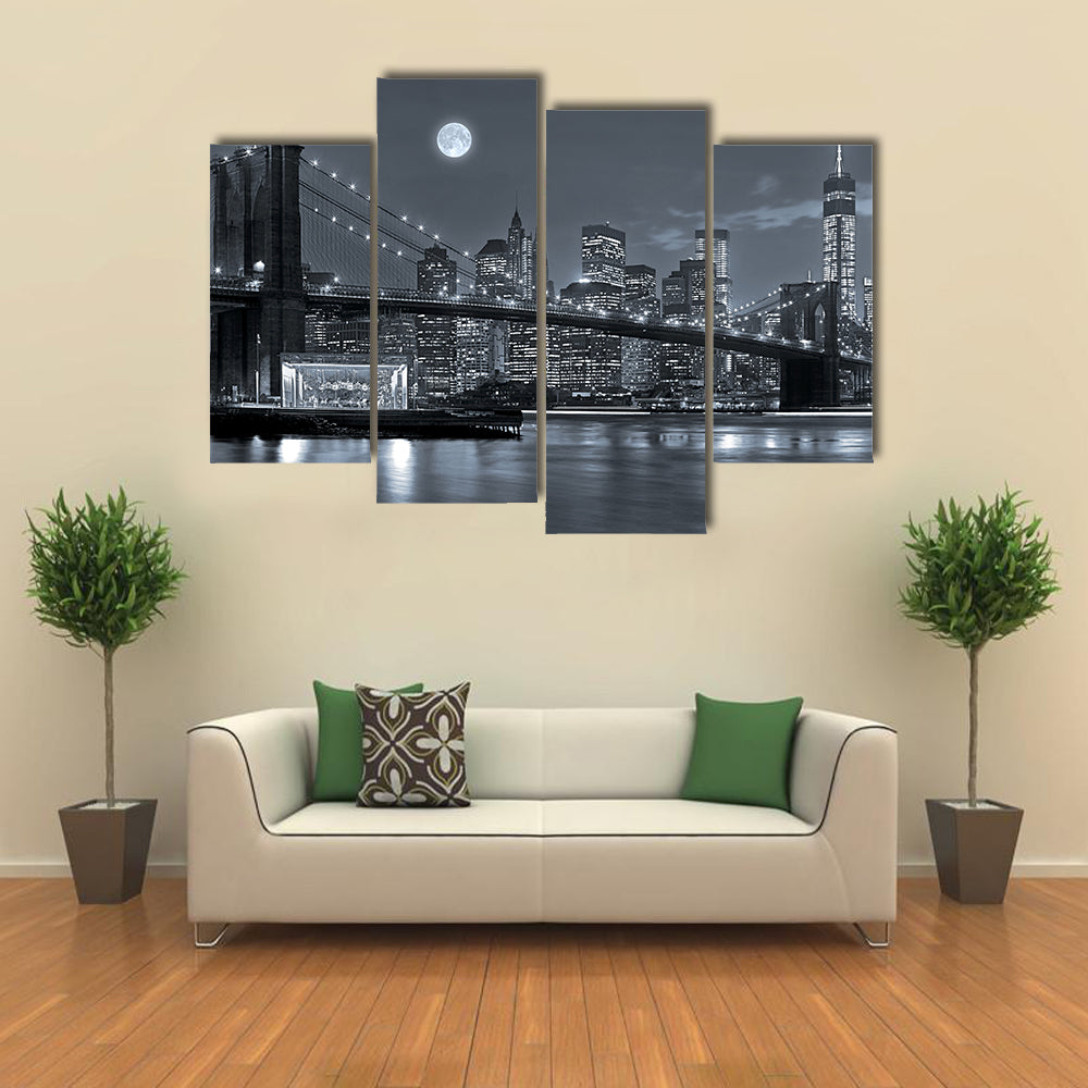 Brooklyn Bridge and Lower Manhattan by Moonlight Canvas Wall Art