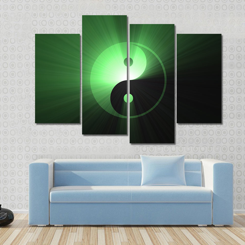 Glowing Green Yin Yang Canvas Wall Art