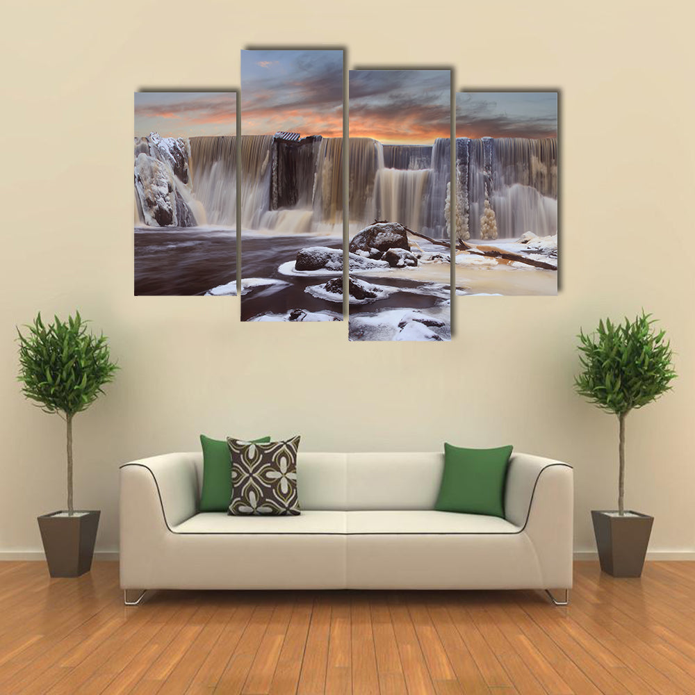 Winter Falls In Finnish Dam Canvas Wall Art
