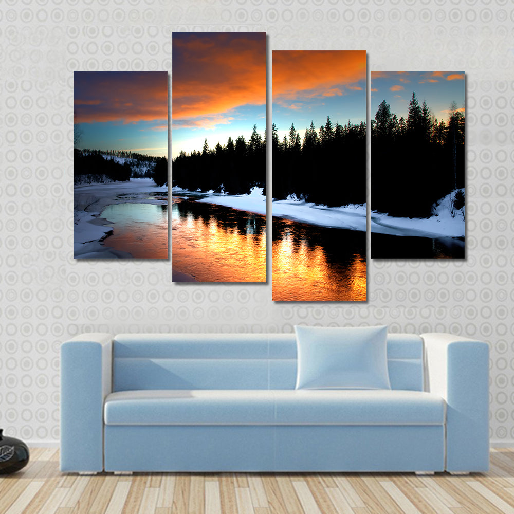 Winter River From Lapland Canvas Wall Art