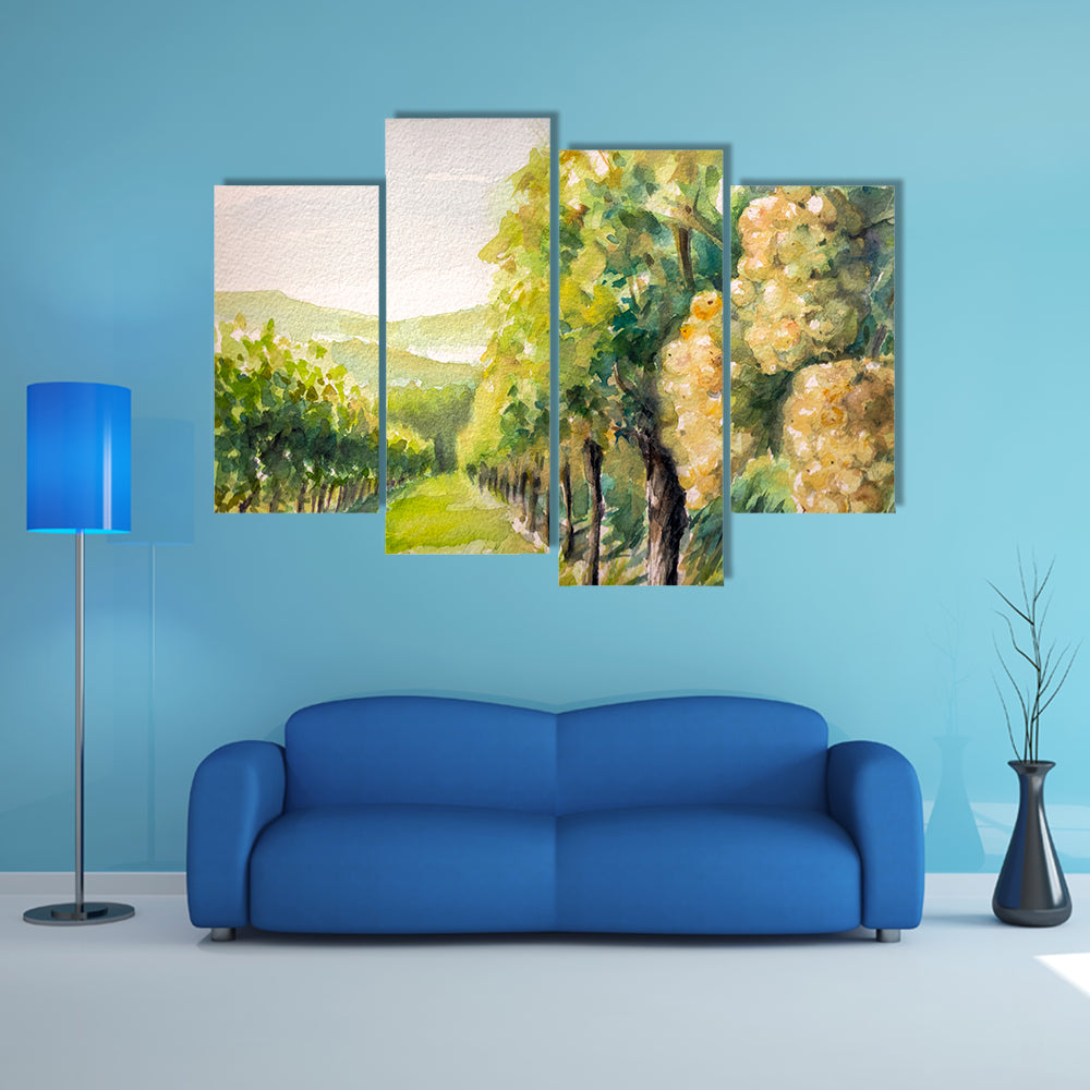 Sunlit Watercolor Vineyard Canvas Wall Art