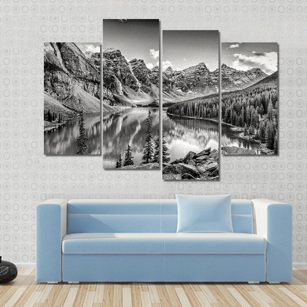Glacial Mountain Lake with Pine Reflections Canvas Wall Art
