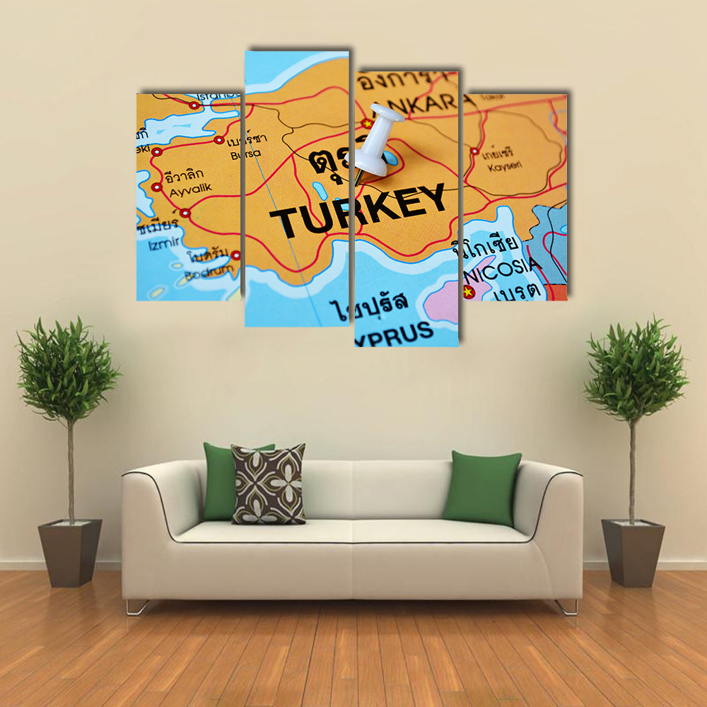 Turkey Map With Push Pin Canvas Wall Art