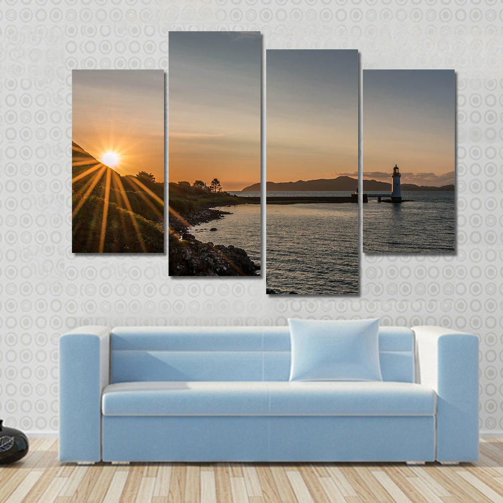 Sunset At Tobermory Lighthouse Scotland Canvas Wall Art
