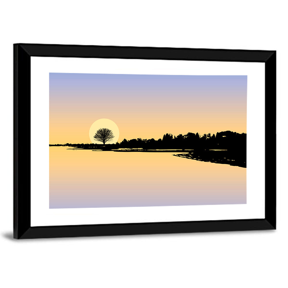 Sunset Over Lake Canvas Wall Art