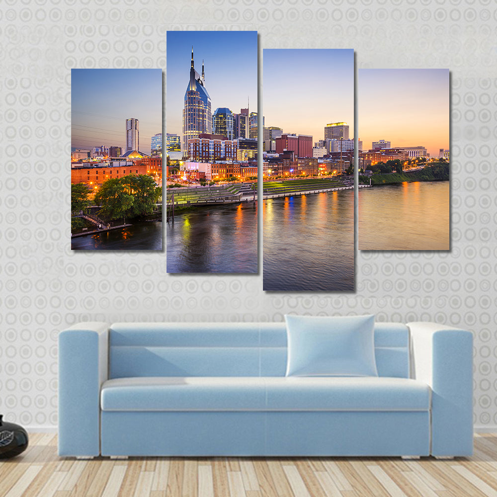 Nashville Skyline on the Cumberland River Canvas Wall Art