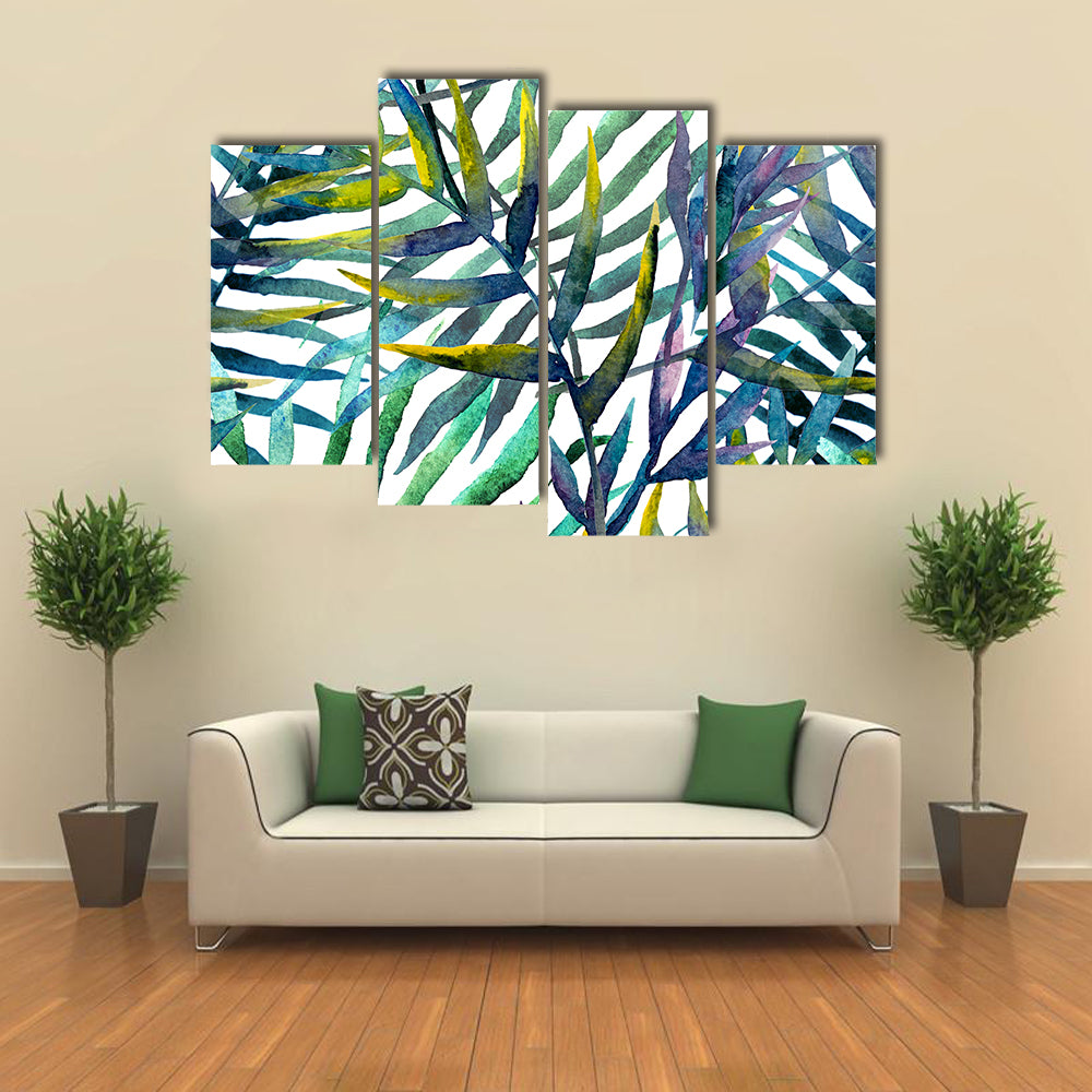 Abstract Tropical Leaves in Teal and Green Canvas Wall Art