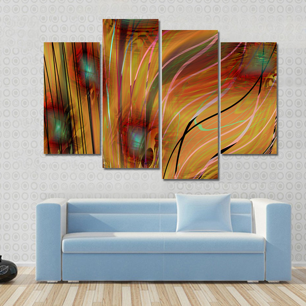 Swirling Teal, Gold, and Pink Abstract Canvas Wall Art