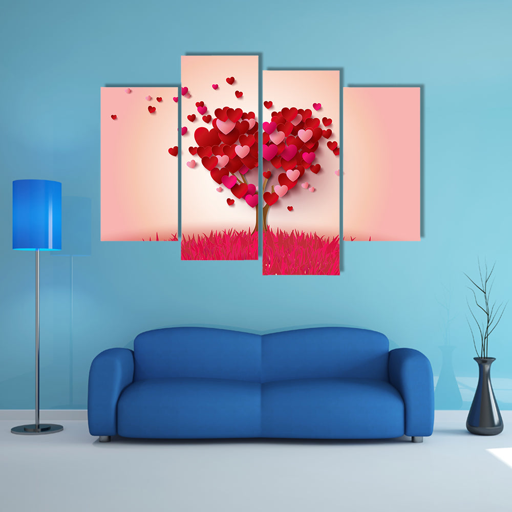 Love Tree With Heart Leaves Canvas Wall Art