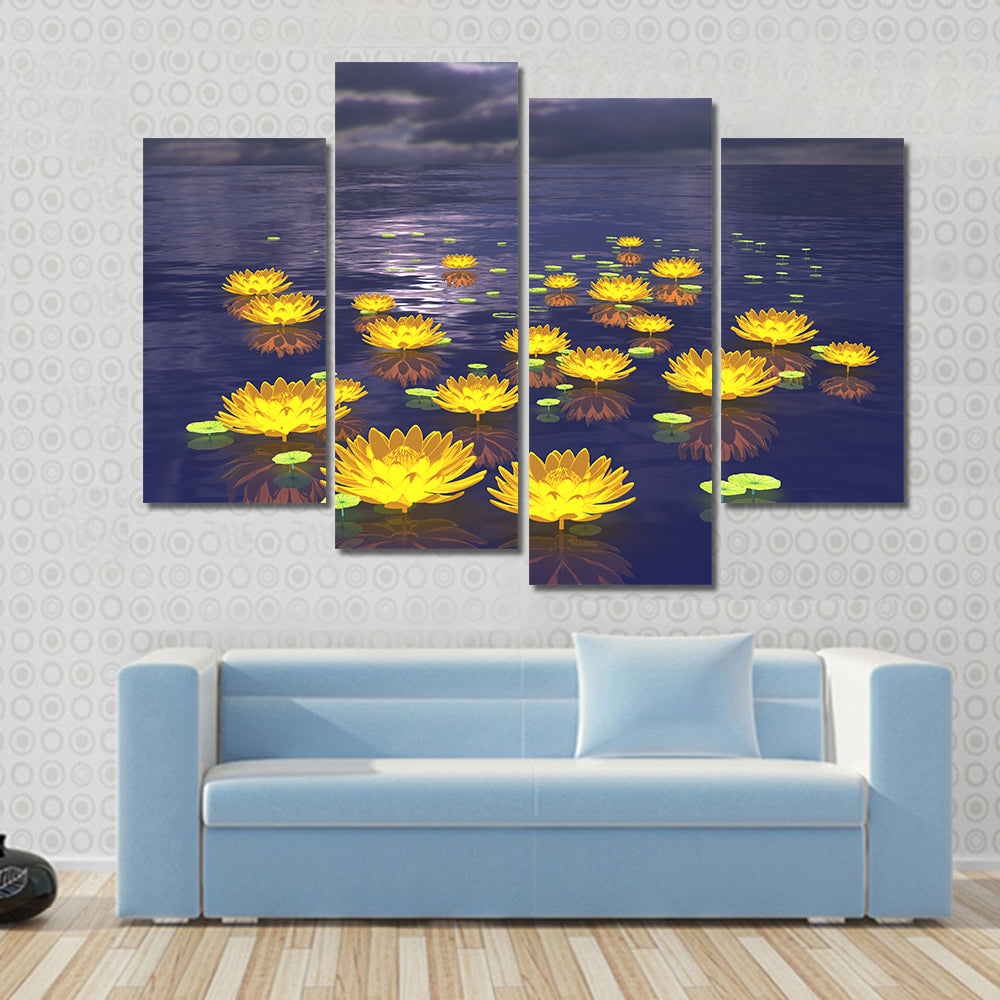 Yellow Water Lilies at Twilight Canvas Wall Art