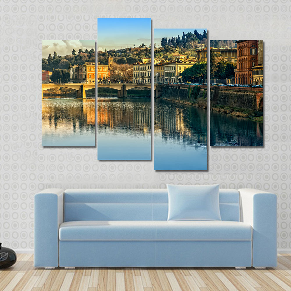 Arno River Reflection in Firenze Canvas Wall Art