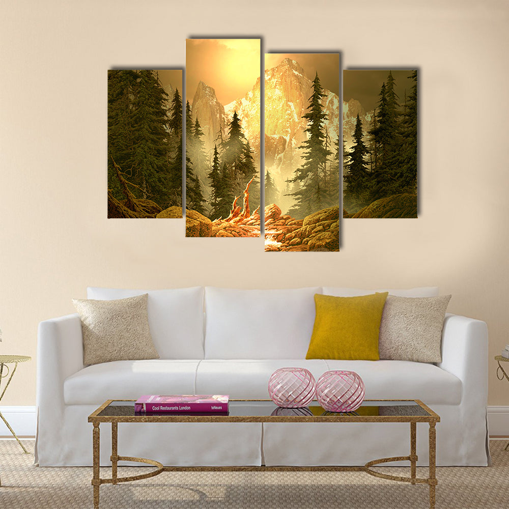 Mountain Stream at Golden Hour Canvas Wall Art