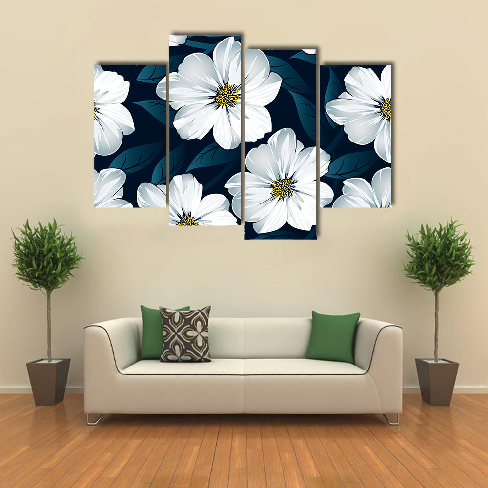 White Floral Seamless Pattern Canvas Wall Art