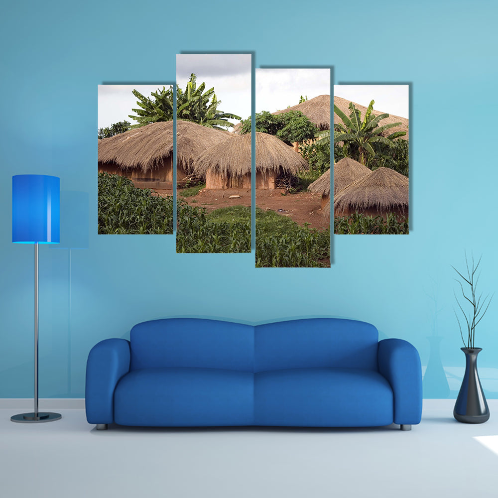 Thatched Huts In Small Village In Rural Malawi Africa Canvas Wall Art