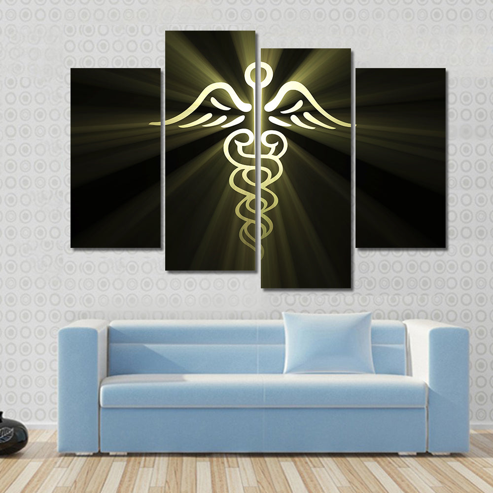 Golden Caduceus with Radiant Light Canvas Wall Art