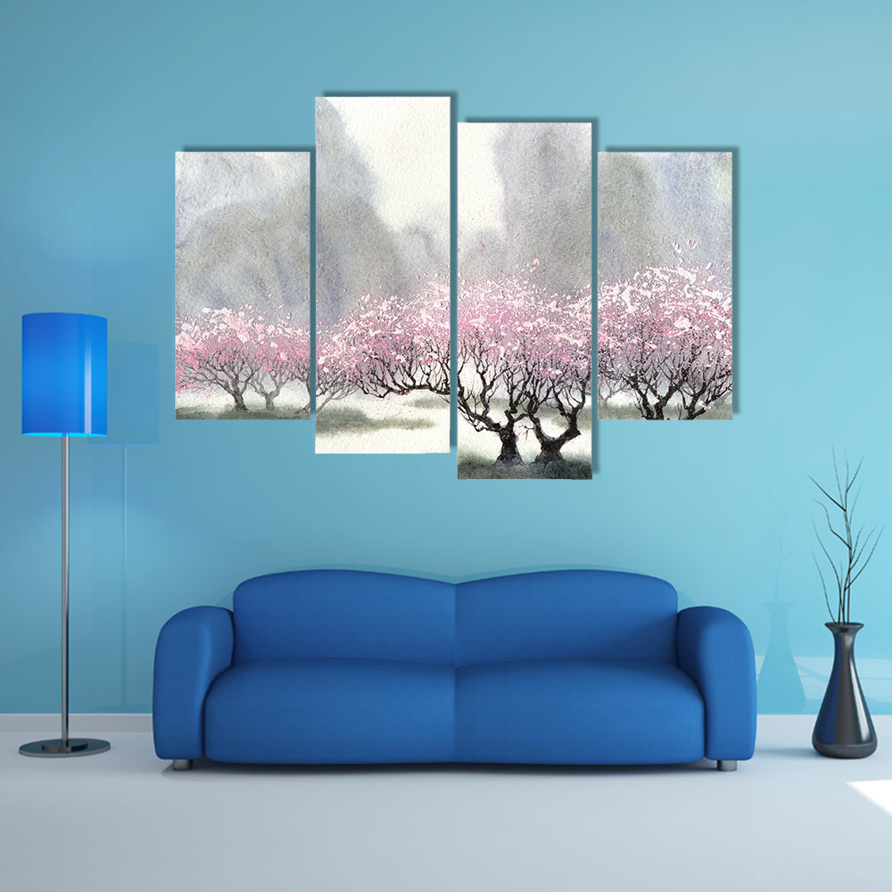 Misty Spring Cherry Blossom Orchard Canvas Wall Art