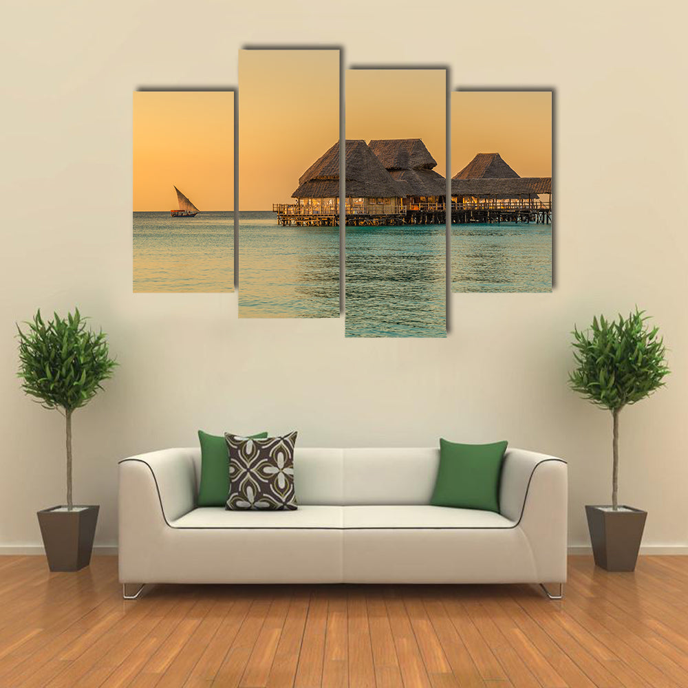 Bar On Water At Sunset In Zanzibar Tanzania Canvas Wall Art