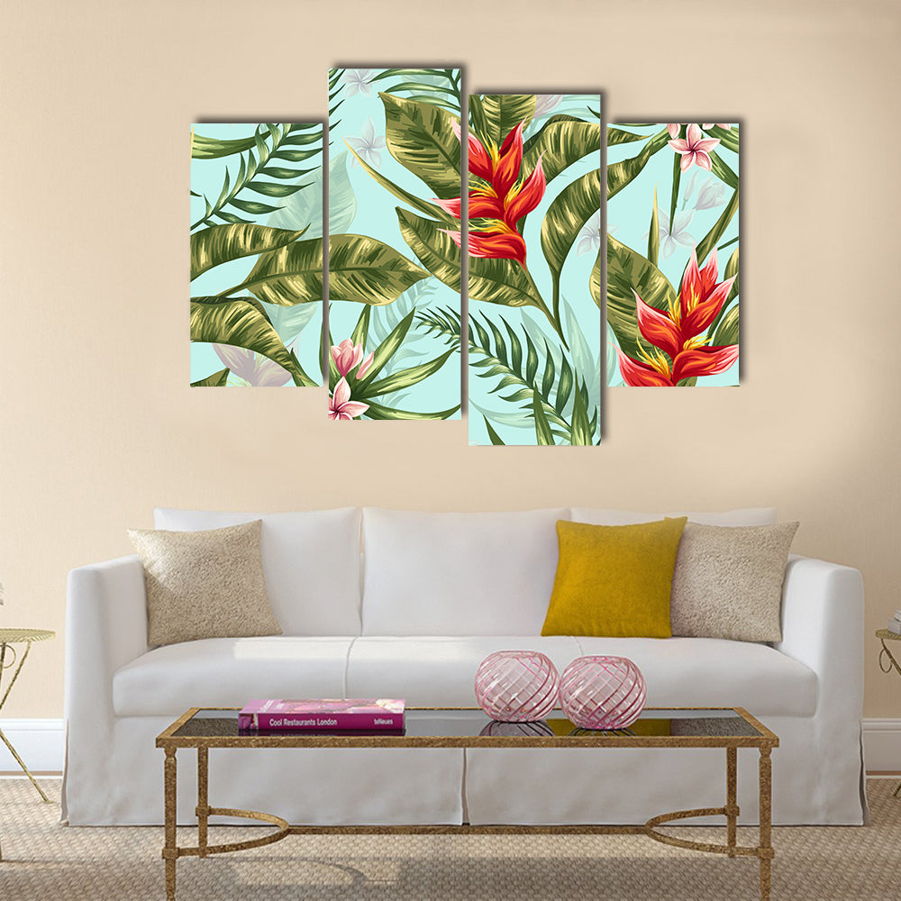 Tropical Heliconia and Plumeria Pattern Canvas Wall Art
