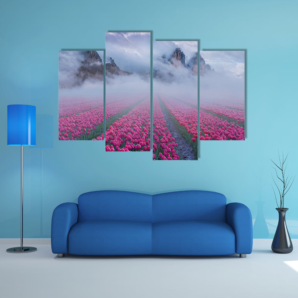 Fantastic Spring Landscape With Tulip Fields Canvas Wall Art