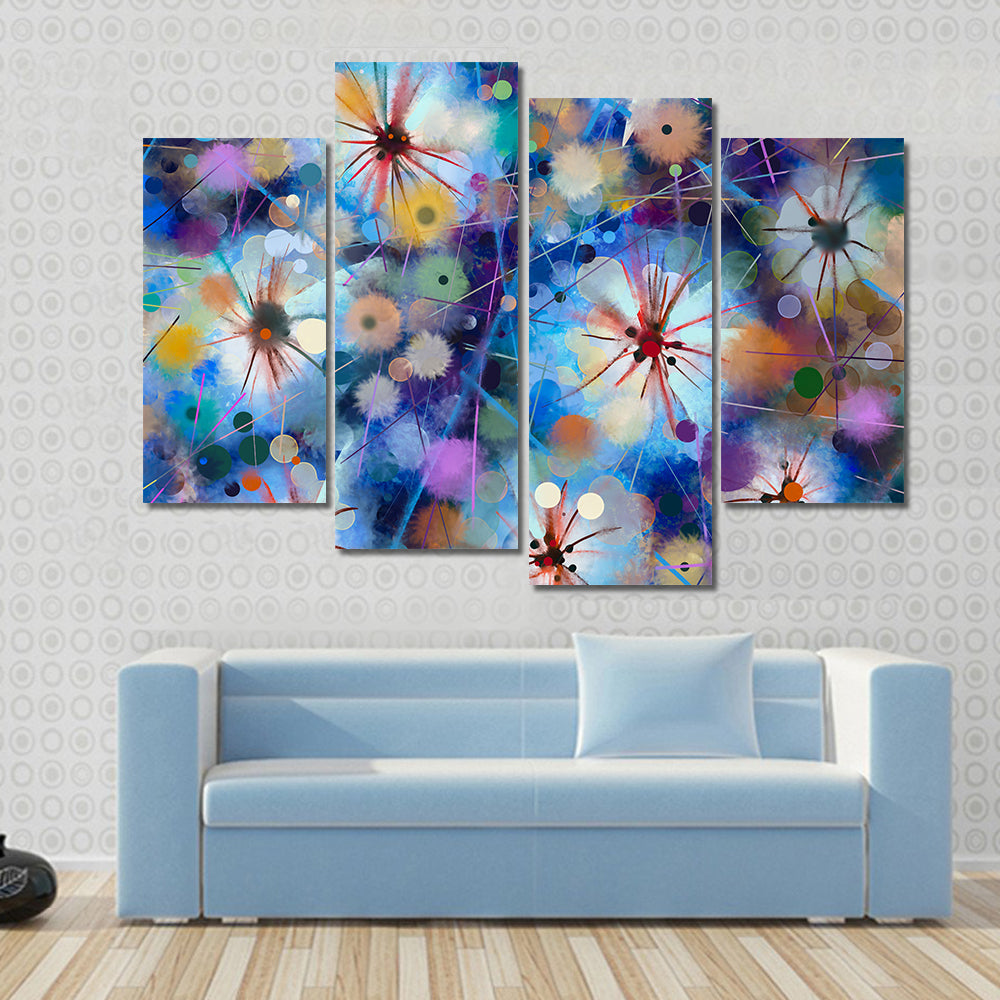 Abstract Watercolor Floral with Starburst Motifs Canvas Wall Art