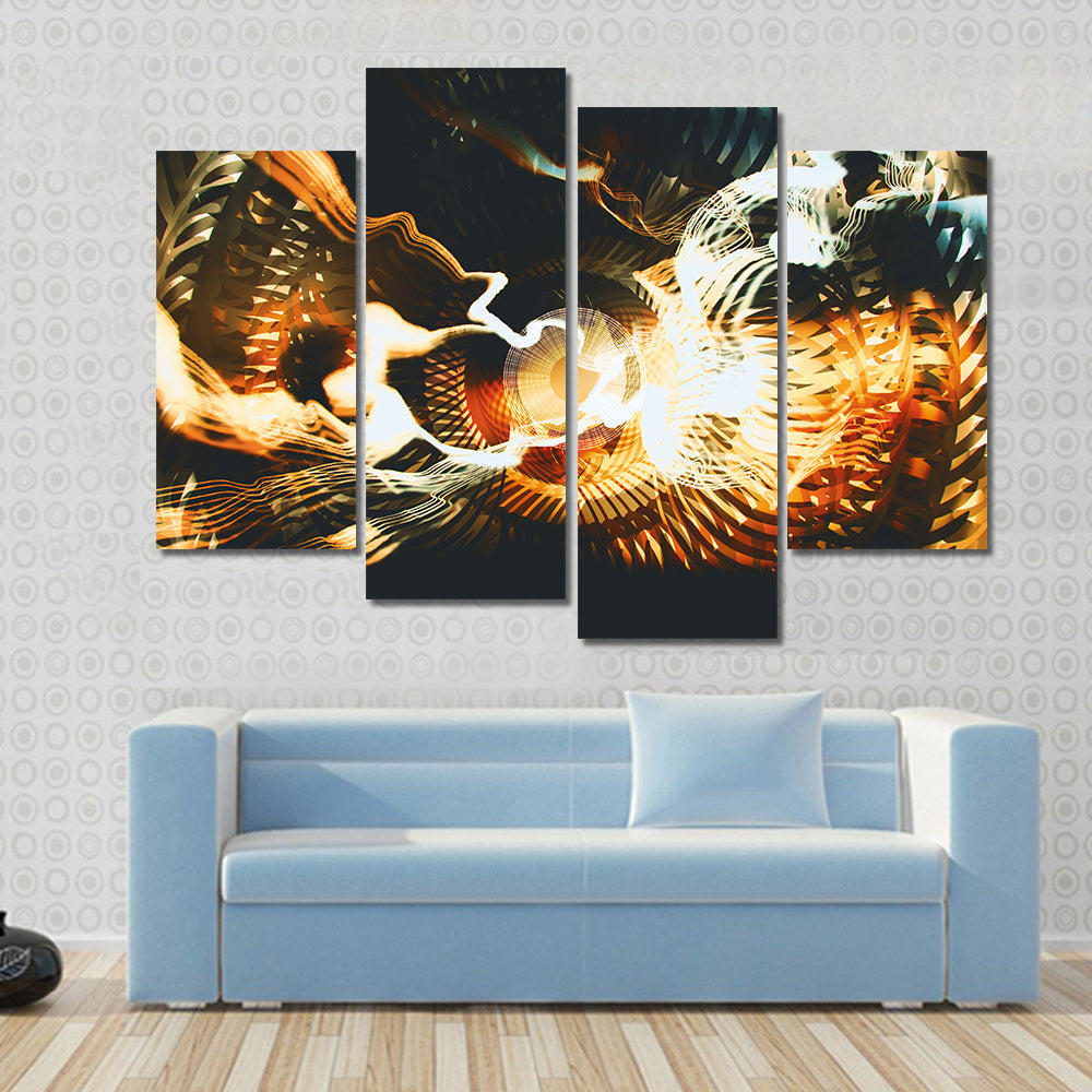 Golden Fractal with Glowing Core Canvas Wall Art
