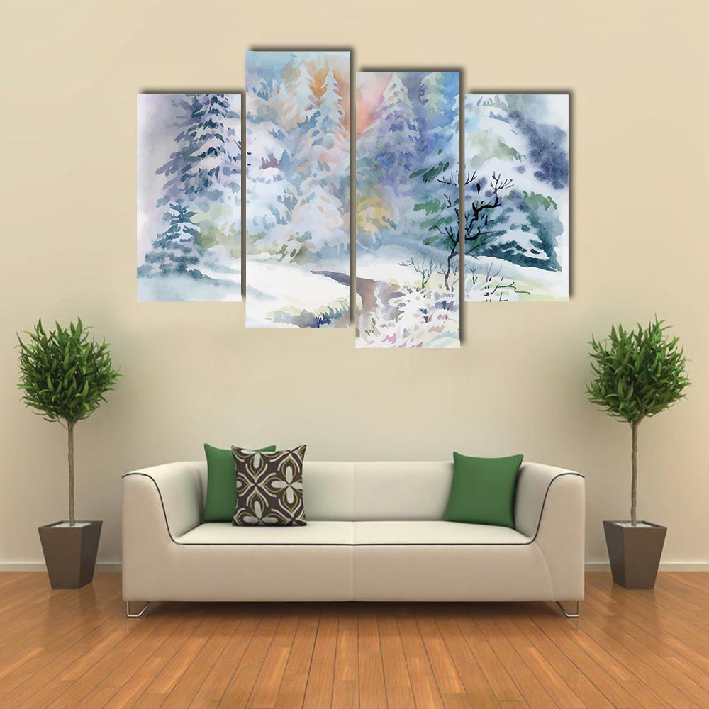 Watercolor Winter Landscape Canvas Wall Art