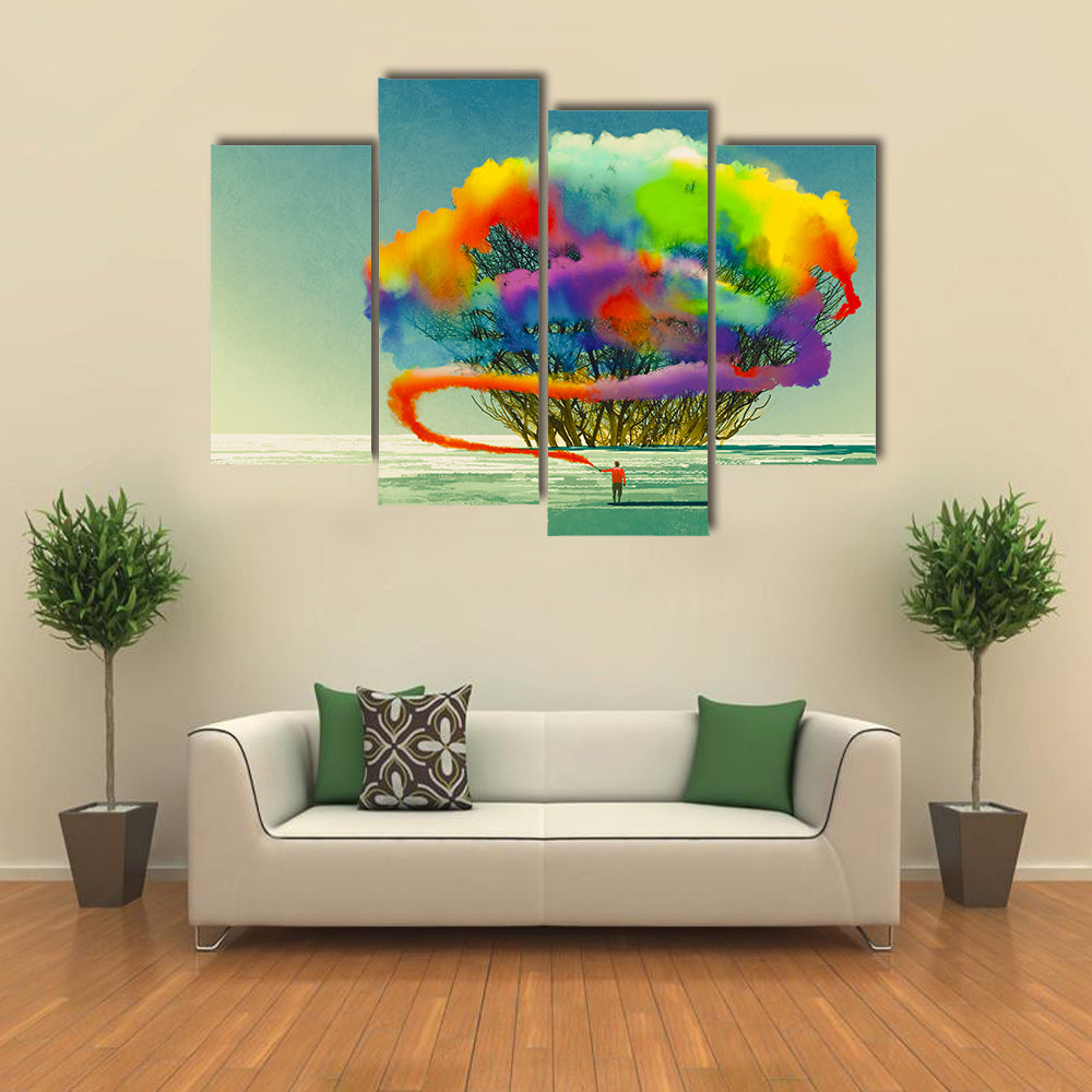 Colorful Smoke Flare Illustration Canvas Wall Art
