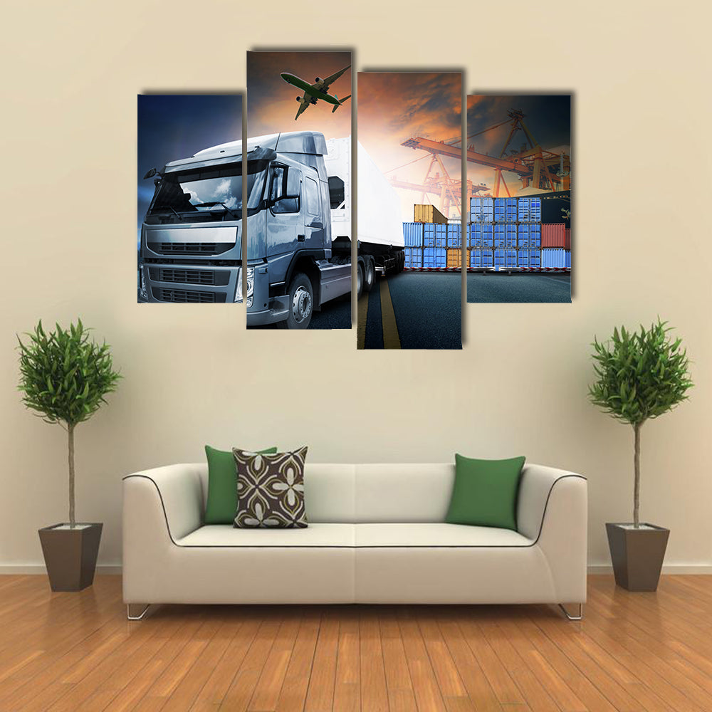 Industrial Shipping Hub at Dusk Canvas Wall Art