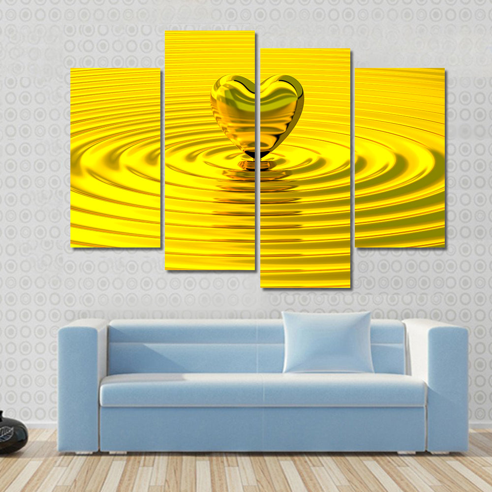 Golden Heart Over Liquid Ripples Canvas Wall Art