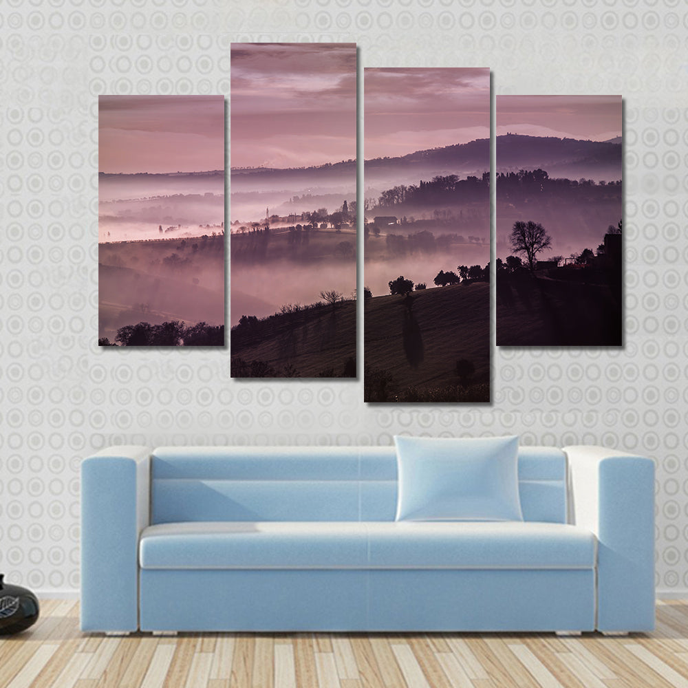 Purple Misty Hills at Dawn Canvas Wall Art
