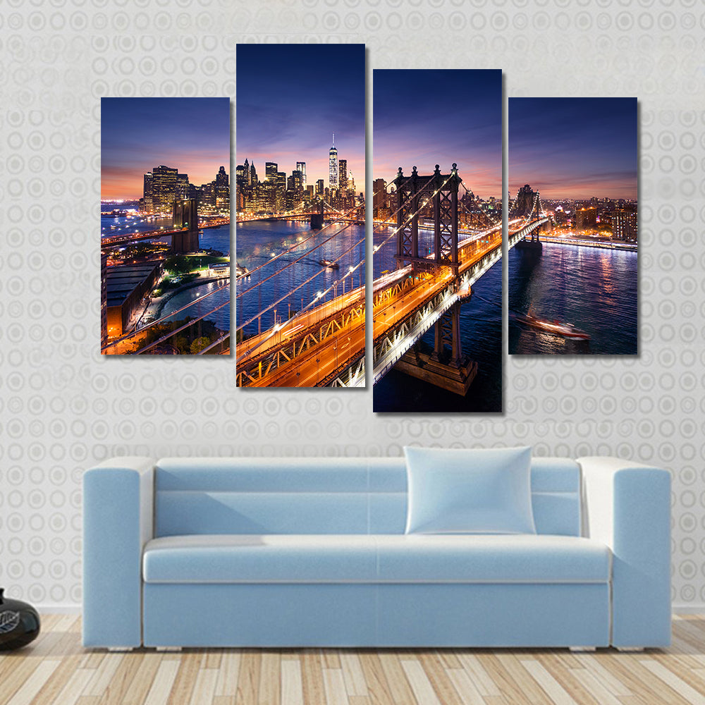 Dusk Over Manhattan Bridge Canvas Wall Art