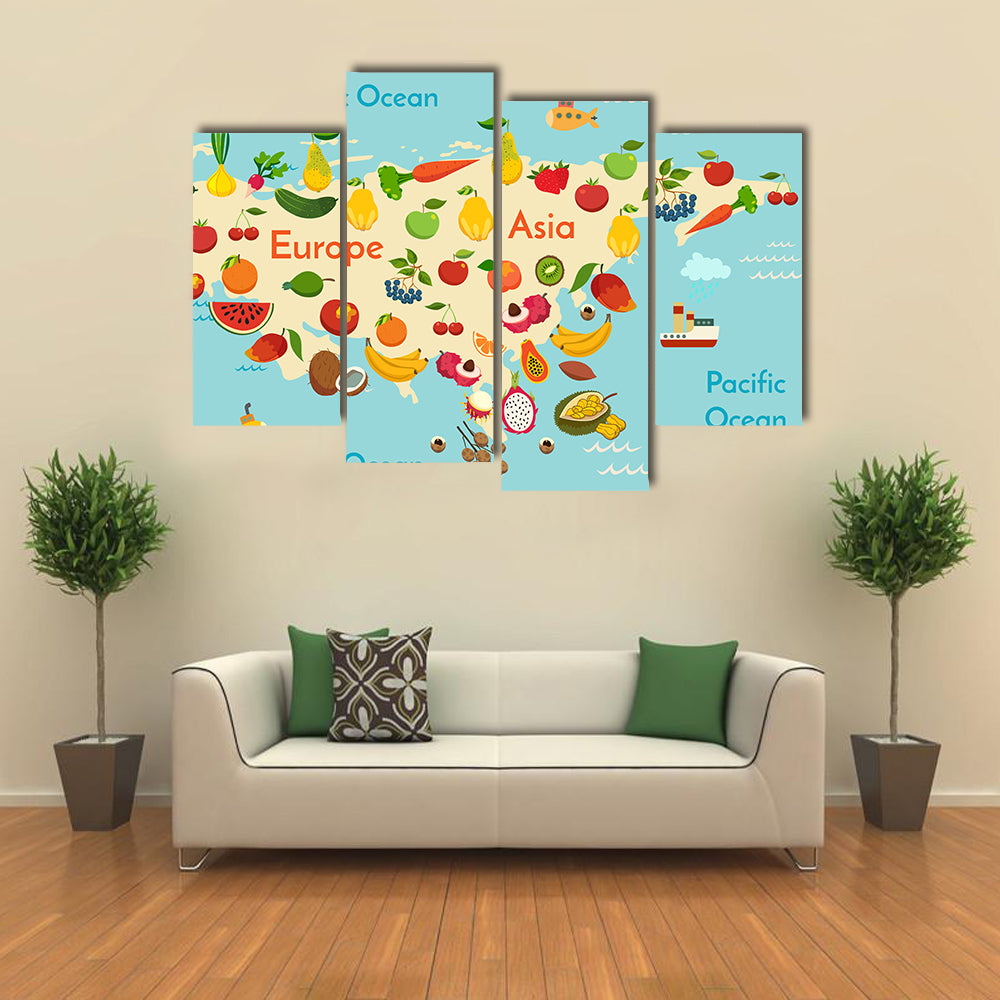 Fruit World Map Canvas Wall Art