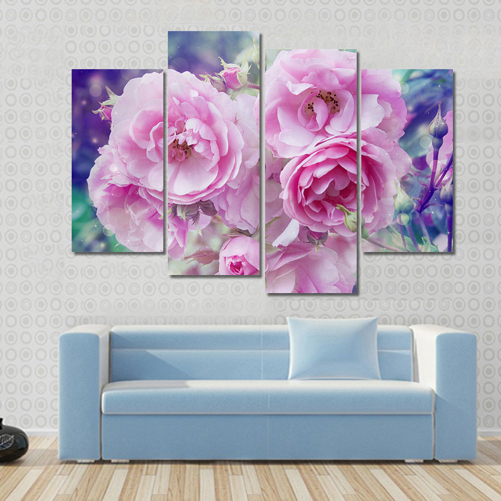 Romantic Pink Roses Close-up Canvas Wall Art