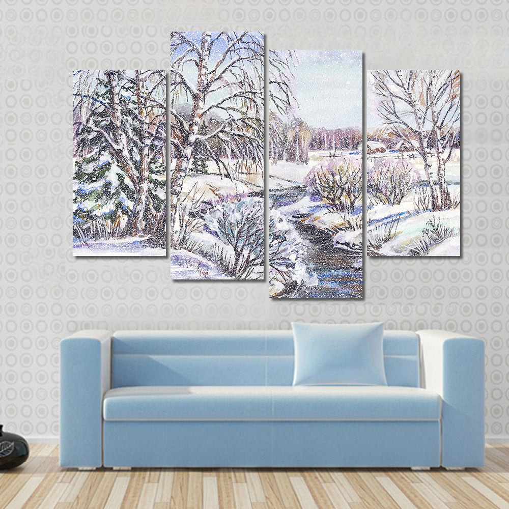 Russian Winter Village Canvas Wall Art