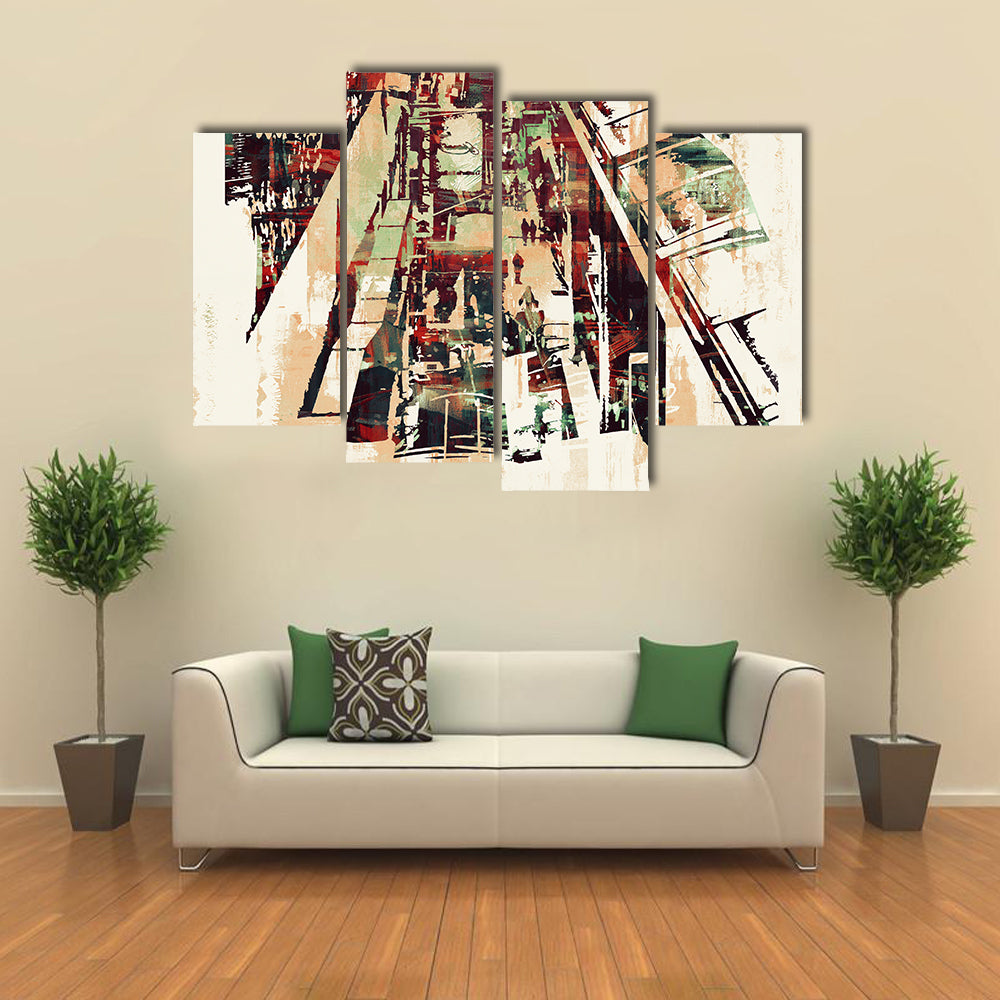 Crowded Urban Cityscape Canvas Wall Art