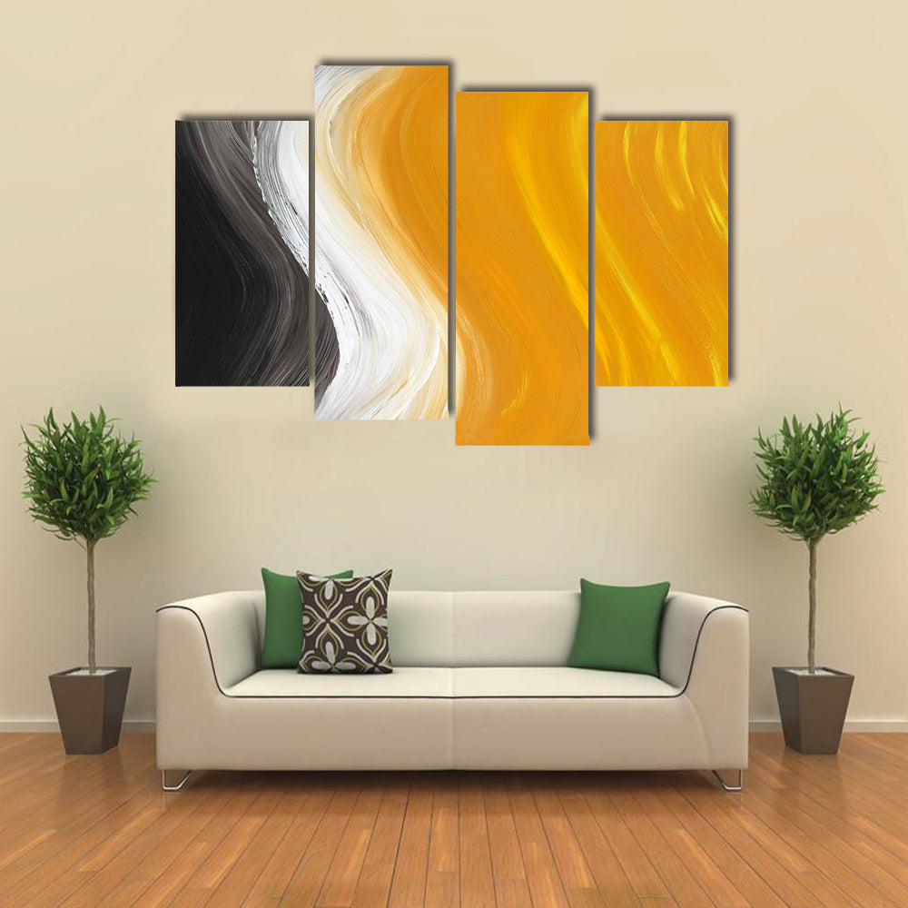 Oil Painted Curves in Black, White and Yellow Canvas Wall Art
