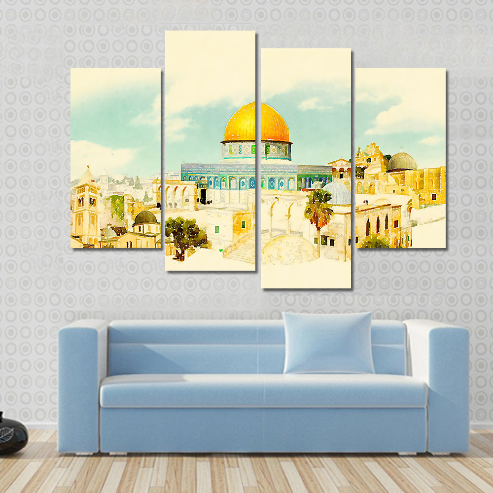 Jerusalem Old City Watercolor Illustration Canvas Wall Art